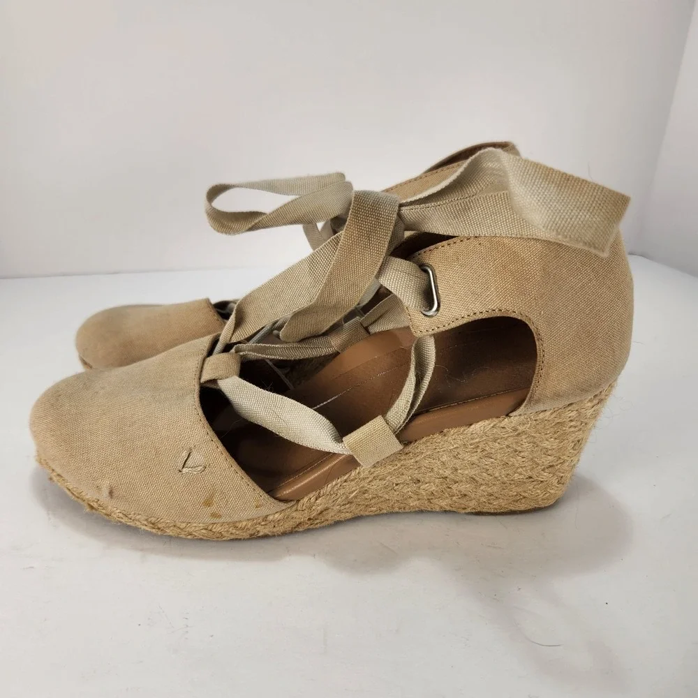 Vionic Women's‎ Preppy Lace-up Platform Wedge Sandals Beige Size 6.5